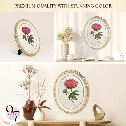 97 Decor Oval Vintage Wall Sculptures For Living Room - Handcrafted 3d Peony Floral Wall Art For Home Bedroom Decorations, Modern Sculpture Flower Art For Tabletop And Walls Hanging thumbnail 4