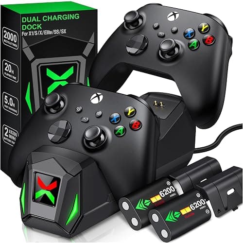 Upgraded Controller Charger Station with 2x6200mWh Rechargeable Battery Packs for Xbox One/Series X|S, Dual Charging Dock for Xbox One Battery Pack (Controller not Included) - Image 1