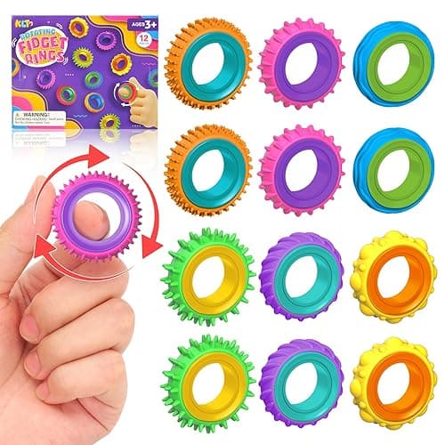 Fidget Toys Sensory Rings for Kids: 12 Pack Finger Spinner Rings - Texture Stress Toys for Kids Autism Calming - Fun Fidgets for Student Classroom Prize Stocking Stuffers - 12pcs