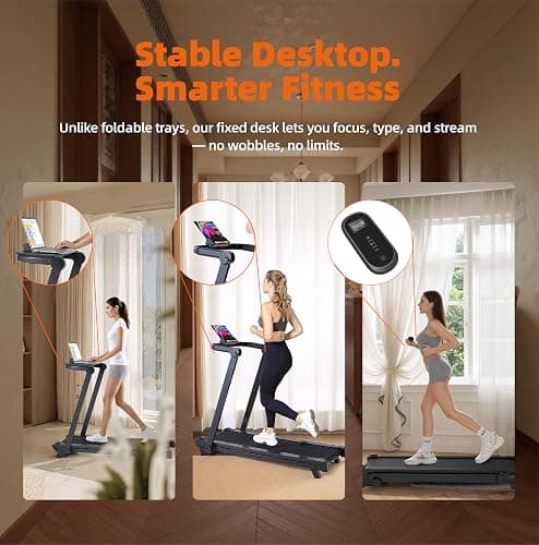 Treadmill for Home with Full Deck Running Surface, Quiet Brushless Motor, 2 Level Incline, 3 in 1 Work Walk Run Design with Detachable Desk, Foldable Compact Electric Running Machine with APP thumbnail 6