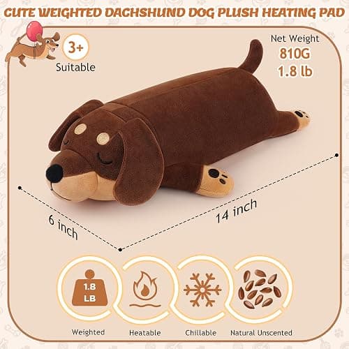 Weighted Dachshund Dog Microwavable Heating Pad-1.8lb Heating Pads for Cramps &Period Pain Relief for Women, Cuddly Heatable & Coolable Weighed Weiner Dog Stuffed Animals Heating Pads for Women Kids thumbnail 3
