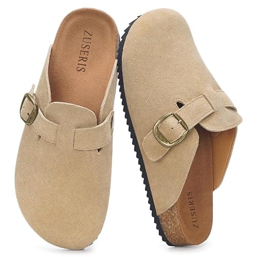 ZUSERIS Women's Men's Suede Clogs Wide Width Leather Mules Cork Footbed Potato Shoes Comfort Slip on Sandals with Arch Support - Image 1