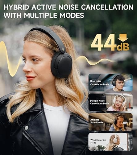 Edifier W800BT Pro Hybrid Active Noise Cancelling Headphones - Hi-Res Audio - AI Call Noise Cancellation - 45H Playtime - Fast Charging - Foldable - Wireless Over-Ear Bluetooth 5.4 Headphones - Black thumbnail 2