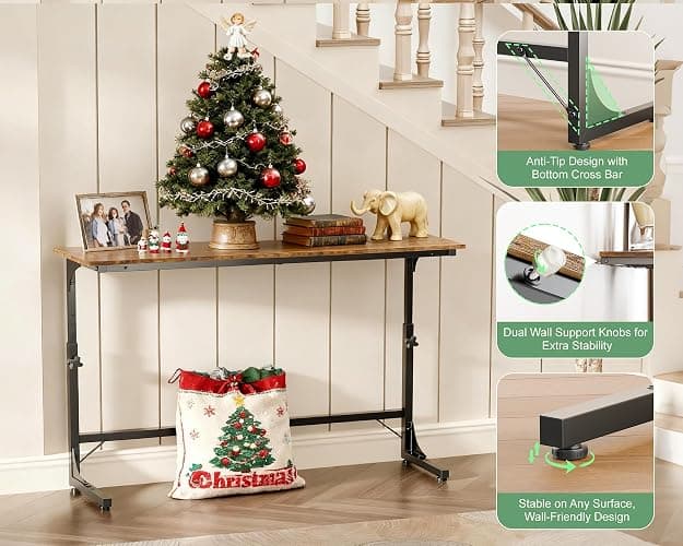 Lanynne 11.8" W *78.8" L Narrow Console Table with Adjustable(23"-31") Behind Sofa Couch with Charging Station, Long Entryway Side Display Table for Hallway Foyer Bedroom Living Room Rustic Brown thumbnail 5