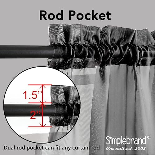 Simplebrand Black Sheer Curtains 84 Inches Long, Light Filtering Rod Pocket Solid Color Window Sheer Curtain Panels, Elegant Curtains & Drapes for Living Room, Bedroom 2 Panels (Black, 42" W x 84" L) thumbnail 4