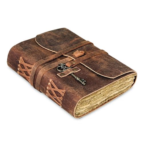 Leather Journal with Unlined Deckle Edge Paper 8x6 inch and Vintage Key | Handmade Writing Notebook Diary | Bound Daily Notepad for Men & Women Medium, Sketch/Writing pad for Artists - Image 1