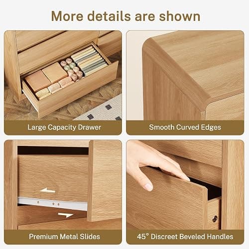 TEENFON 55" Dresser for Bedroom with 6 Drawers, Dressers & Chests of Drawers with Curved Profile Design, 6 Drawer Dresser, Bedroom Dressers, Wood Dressers for Bedroom, Hallway, Natural thumbnail 8