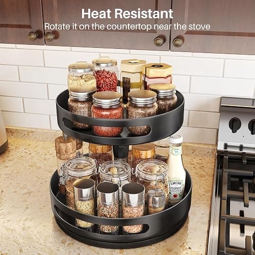 Lazy Susan Organizer Spice Rack - 2 Tier Height Adjustable Spice Organization for Cabinet, Metal Seasoning Organizer Lazy Turntable Spice Organizer for Table Top Pantry Kitchen Storage (10 inch) thumbnail 7