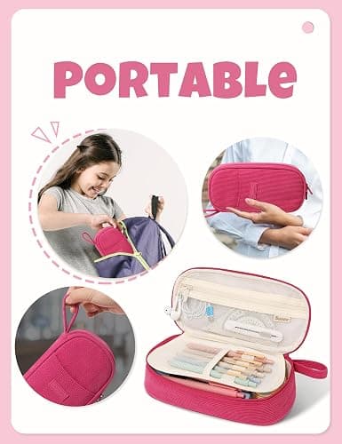 SUNEE Cute Pencil Case, Large Pencil Pouch, Soft Corduroy Fabric Big Pencil Bag with Zipper, Kawaii Pen Bag Stationery Storage and Organizer, School Supplies for Teen, Student, Boys, Girls, Berry Pink thumbnail 7