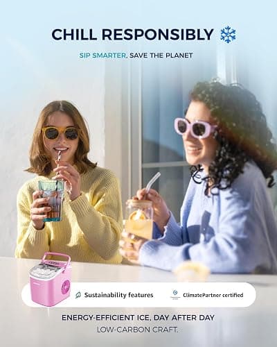 EUHOMY Countertop Ice Maker Machine with Handle, 26lbs Per Day, 9 Ice Cubes Ready in 6 Mins, Auto-Cleaning Portable Ice Maker with Basket and Scoop, for Home/Kitchen/Camping/RV (Pink) - ICE MACHINE - 11.57"D x 11.42"W x 8.74"H - Pink thumbnail 9
