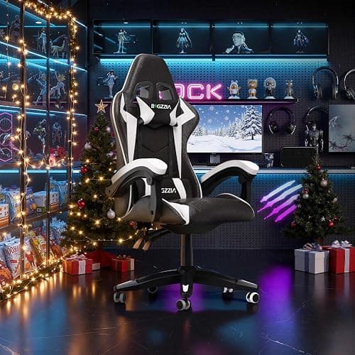 Racingreat Ergonomic Gaming Chair for Adults(Basics, Black/White) | Ergonomic,Height Adjustable,Reclining,Headrest,Lumbar Support,Armrests,360°-Swive,PU Leather thumbnail 2