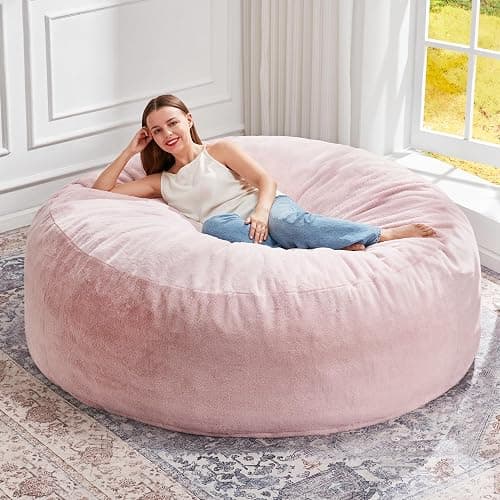 Hobestluk Bean Bag Chairs Giant Beanbag Chair with Filler, Memory Foam Bean Bags with Fluffy & Machine Washable Cover, Bean Bag Chairs for Aduts for Living Room, Bedroom (Pink, 5FT - 50” x 50” x 24”) - Image 1