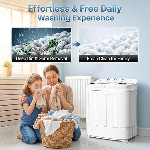 SUPER DEAL Compact Mini Twin Tub Washing Machine 13lbs Capacity Portable Washer Wash and Spin Cycle Combo, Built-in Gravity Drain for Camping, Apartments, Dorms, College, RV’s and Small Spaces thumbnail 8