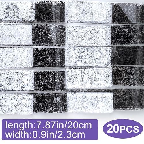 DC,CLISENCE 20 Sheets Lace Nail Foil, Lace Foil for Nails, Laces Nail Stickers, Transfer Nail Art for DIY Nails Women (Black+White) thumbnail 2