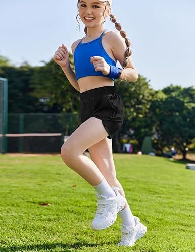 Zaclotre Girls Athletic Shorts with Zipper Pockets High Waisted Running Shorts Soccer Gym Sports Active Short for Kids thumbnail 8