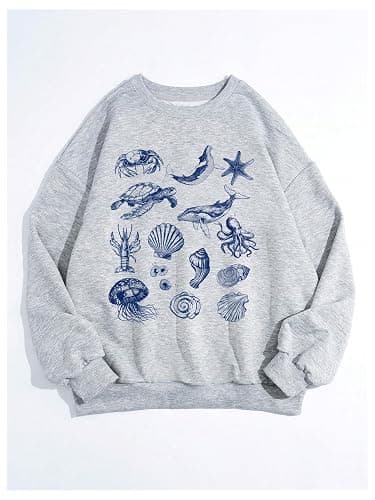 GORGLITTER Women's Oversized Crewneck Sweatshirt Graphic Cute Long Sleeve Lightweight Fall Trendy 2025 Pullover Top thumbnail 6