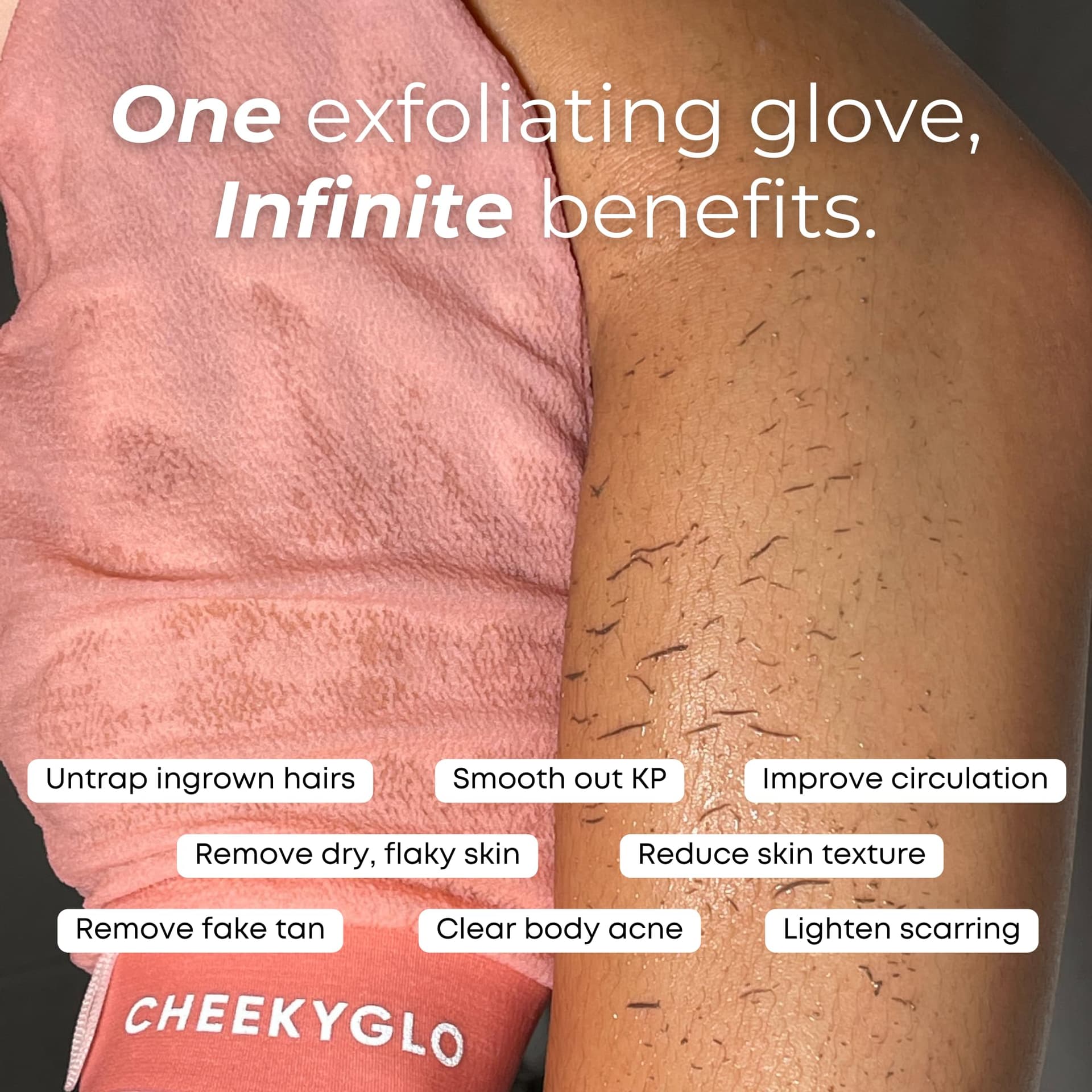 CheekyGlo Premium Exfoliating Body Glove (Pink) | 100% Vegan Viscose | Traditional Body Scrub | Kessa Korean Washcloth | Body Exfoliator For Self-Tan, Keratosis Pilaris & Dry Skin | The Original TikTok Viral Exfoliating Glove thumbnail 7