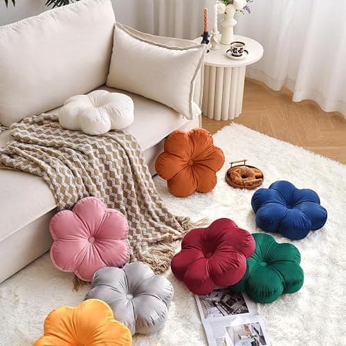 Xuyier Flower Pillow, Flower Shaped Pillow with Velvet for Couch Bed Chair Sofa, Home Decor Floor Seating Cushion Cute Throw Pillows for Living Room Bedroom (15 Inches, Gray Pink) thumbnail 2