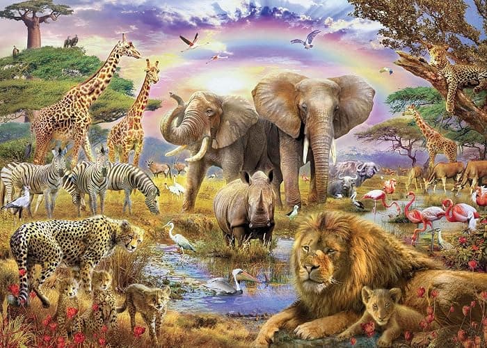 1000 Pieces African Animal Puzzles Jungle Scene African Beasts Elephant Jigsaw Puzzle for Adults Animal World Jigsaw Puzzles Home Decoration School Supplies Jigsaw Puzzles 1000 Pieces for Adults - Image 1