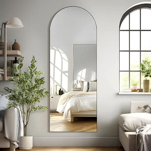 TUYOHW Arched Full Length Mirror, 64"x25"Floor Mirror with Stand, Wall Mirror Full Length, Floor Standing, Hanging or Leaning, Tall Aluminum Frame Full Body Mirror for Bedroom, Black - Black-arched - 64"L x 25"W thumbnail 7