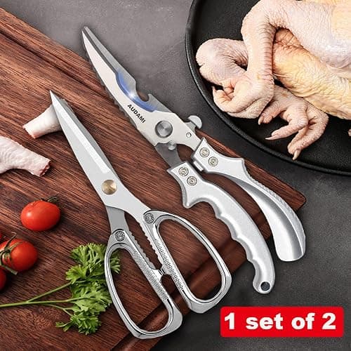 AUDAMI 2 Pack Kitchen Shears,Heavy Duty Stainless Steel All-Purpose Poultry Meat Scissors for Cooking-Dishwasher Safe thumbnail 2