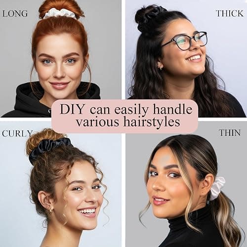 Scrunchies for Women, No Damage Hair Ties for Girls Day to Night Satin Scrunchies for All Hair TypesTextures Crease-Free – 5 Pack (3 Black + 2 White) thumbnail 7