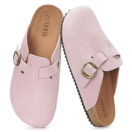 ZUSERIS Women's Men's Suede Clogs Wide Width Leather Mules Cork Footbed Sandals Slip on Comfort Potato Shoes with Arch Support - Image 1