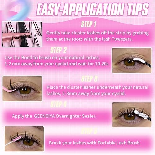 Geeneiya Manga Lashes Clusters Kit DIY Lash Extension, 8-18MM Invisible Lash Clusters, Soft Band Cluster Eyelash Extensions Kit with Waterproof Lash Bond and Seal, Lash Remover, Tweezers for Beginners thumbnail 7