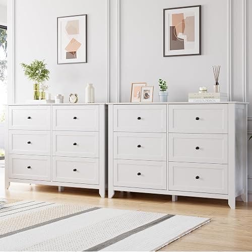 Garvee White 6 Chest of Drawer Dresser, Wood Storage Drawers Unit for Bedroom, Modern Organizer Storage Cabinet for Living Room, Entryway, Hallway thumbnail 5