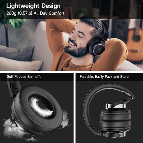 Rumoon Wired Over Ear Headphones, Studio Monitor & Mixing DJ Headphones with 50mm Neodymium Drivers and 1/4 to 3.5mm Jack for Guitar AMP Podcast Piano Keyboard (Black) thumbnail 5