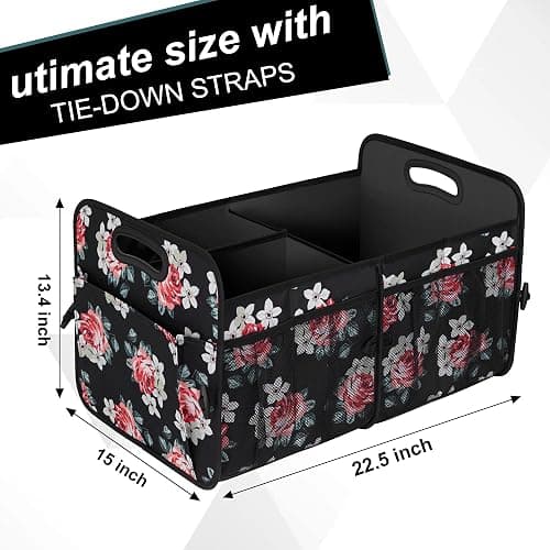 Femuar Car Trunk Organizer,Car Storage Organizer with 72L Large Capacity Waterproof Collapsible and 11 Pockets,Trunk Organizer for Car Suv/Jeep/Sedan, Large Size, Flower thumbnail 3