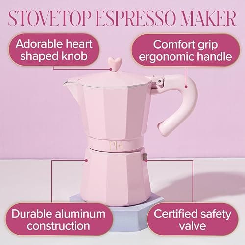 Paris Hilton Stovetop Espresso and Coffee Maker, Italian & Cuban Style Coffee Pot with Iconic Heart Knob, Perfect for Rich Aromatic Espresso, Makes up to 6 Espresso Cups, Pink thumbnail 3