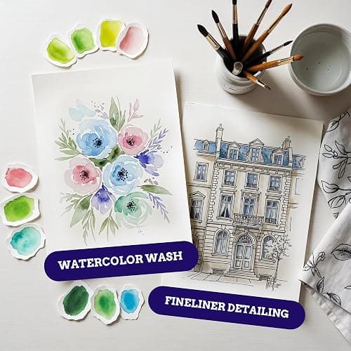 Mikkelhus Watercolour Paint Set - 50 Colours in Metal Box with Brush & Watercolour Paper | Watercolour Painting Set for Travel, Beginners & Artists thumbnail 6