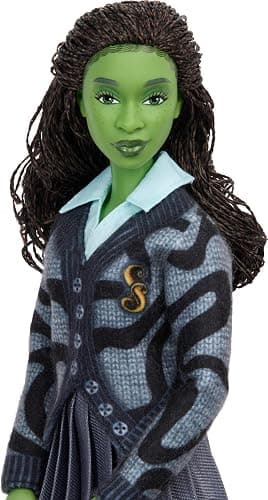 Mattel Universal Wicked Elphaba Fashion Doll & Accessories with Green Skin, Braided Black Hair, Posability & Removable School Uniform thumbnail 3