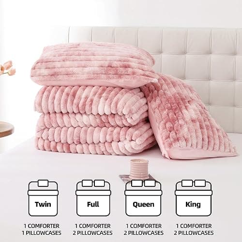 Smoofy Fluffy Full Size Comforter Sets 3 Pieces - Tie-dye Pink Fleece Fluffy Comforter Set, Luxury Fuzzy Full Bed Set, Soft Comforter Full Size All Season, Heavy Faux Fur Comforter with 2 Pillow Case thumbnail 7