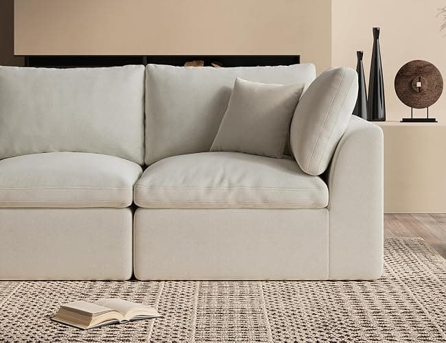 ohllob 110" Cloud Sectional Couches for Living Room, Convertible L-Shape Couch with Ottoman, 3 Seater Modular Sectional Sofa, Warm White thumbnail 5