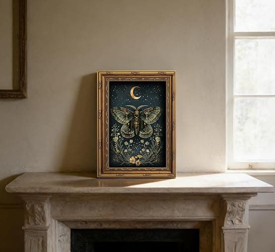 Vintage Gold Framed Butterfly Canvas Wall Art Dark Academia Gothic Moths and Moon Painting Picture Wall Decor Retro Victorian Botanical Insect Flower Poster Print Artwork for Living Room Bedroom thumbnail 3