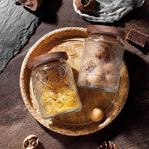 Custde Vintage Glass Jar with Wooden Lid, 23.7 fl oz - Airtight Decorative Food Storage Canisters for Kitchen Counter, Ideal for Candy, Sugar, Coffee, Cookies thumbnail 2