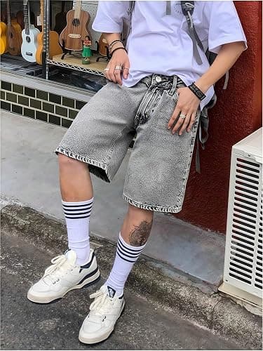 LuminBlaze Mens Baggy Jean Shorts Loose Fit Vintage Wide Leg Jorts Y2K Streetwear Hip Hop Casual Denim Shorts thumbnail 3