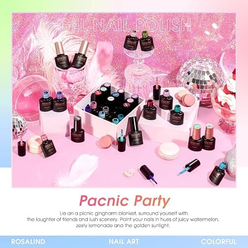 ROSALIND 100PCS Gel Nail Polish Set, 92 PCS Colors Gel Polish Set with 8 Bottles of Base and Glossy Matte Top Coat Starter Nail Set Suitable for All Seasons Gift for Women thumbnail 6
