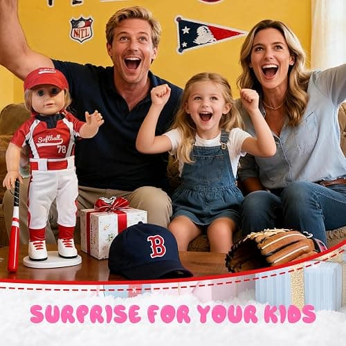 ARTST Softball Uniform Doll Outfit-American 18 inch Doll Clothes and Accessories Set Including Hat Red Baseball Clothing Bat Shoes Socks and Hairbow,Gifts for Girls&Boys(NO Doll) thumbnail 7