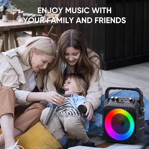 Karaoke Machine, Portable Bluetooth Speaker with 2 Wireless Microphones for Adults & Kids with Lights, Karaoke Microphone with PA System Supports USB/TF/FM/AUX for Home Party Home System Packages thumbnail 9