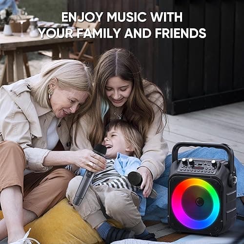 Karaoke Machine, Portable Bluetooth Speaker with 2 Wireless Microphones for Adults & Kids with Lights, Karaoke Microphone with PA System Supports USB/TF/REC/FM/AUX for Home Party thumbnail 9