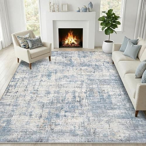 Syrlfar Area Rugs 9x12 Living Room Rug Washable No Slip Low Pile Soft Thickness Large Carpets Indoor Floor Covering for Bedroom Dining Modern Abstract Home Office Decor Blue - Image 1