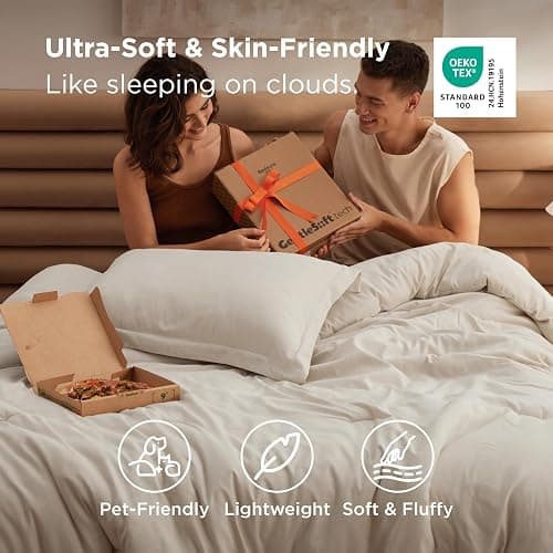 Bedsure Full Comforter Set - Beige Soft Bedding for All Seasons, Cationic Dyed Bed Set, 3 Pieces, 1 Full Size Comforter (82"x86") and 2 Pillow Shams (20"x26"+2") thumbnail 3