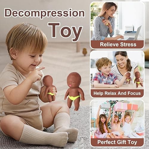 2 Pack Squeeze Stress Doll Toys, Cute Little Baby Doll Fidget Toys, Stress Relief Sensory Squishy Toys for Kids Adults (Black) thumbnail 5