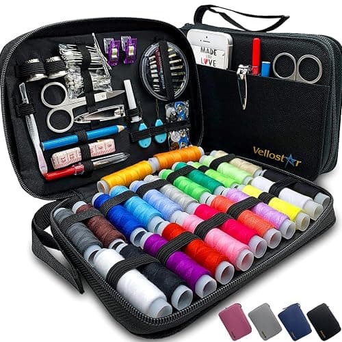 Vellostar Sewing Kit for Adults - A Portable Needle and Thread Kit with Essential Sewing Supplies and Accessories for Small Clothing Repairs, a Basic Travel Mending Set for Beginners and Pros - Medium (24 Threads) - Black - Image 1
