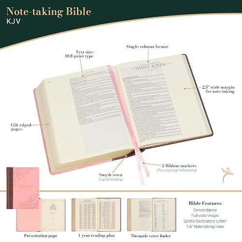 KJV Holy Bible, Note-taking Bible, Faux Leather Hardcover - King James Version, Brown/Pink (KJV Note-taking Editions) thumbnail 2