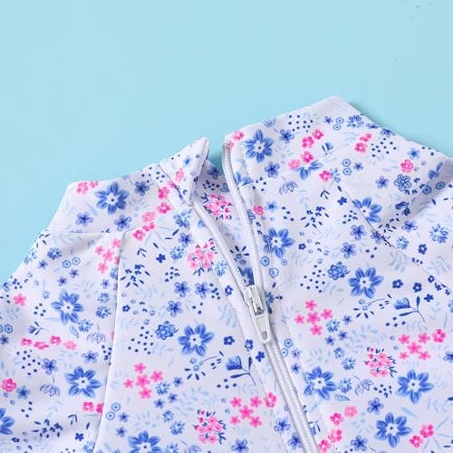 Infant Baby Girl Swimsuit One-Piece Long Sleeve Rash Guard with Hat Set Floral Zipper Bathing Suit Leopard Beach Wear thumbnail 5