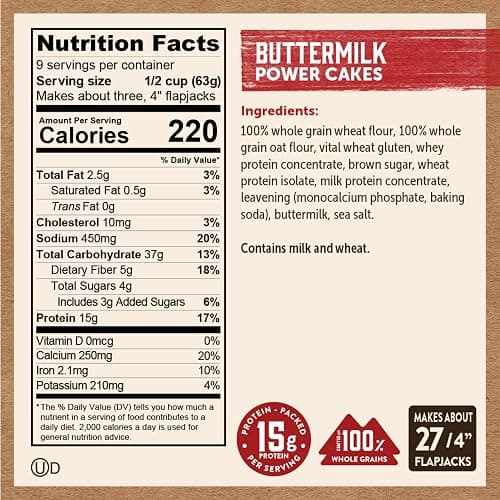 Kodiak Cakes Protein Pancake Power Cakes, Flapjack and Waffle Baking Mix, Buttermilk, 20 Oz, (Pack of 6) thumbnail 2